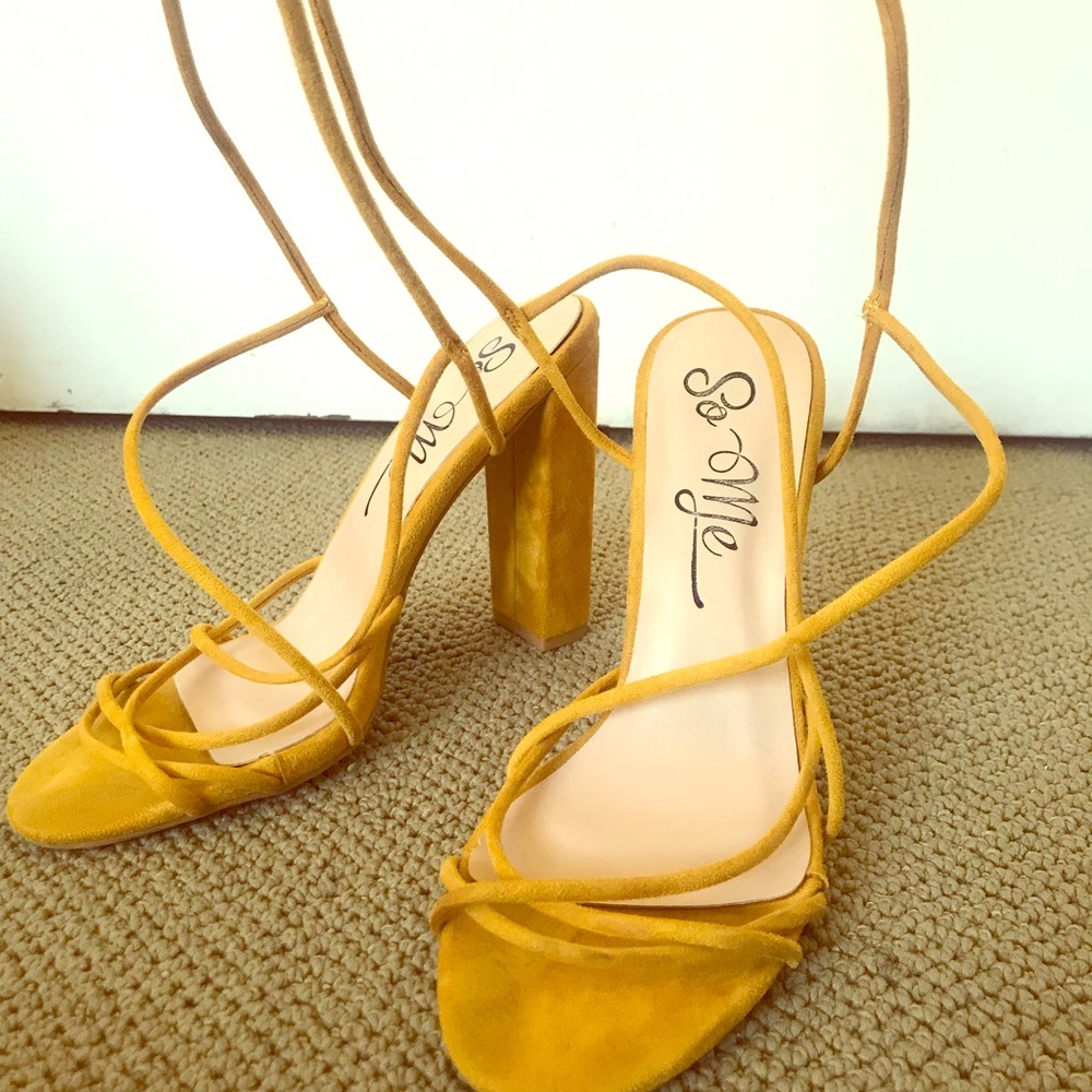 Mustard Strappy Sandal Heels